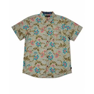 Roark Batik Floral Organic Cotton Shirt Button Up Short Sleeve Men L Green Boho